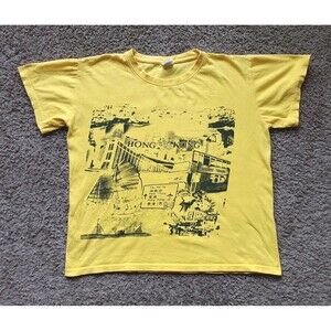 Hong Kong City Crop Top Shirt Women's Large Chinese Graphic Yellow Tee